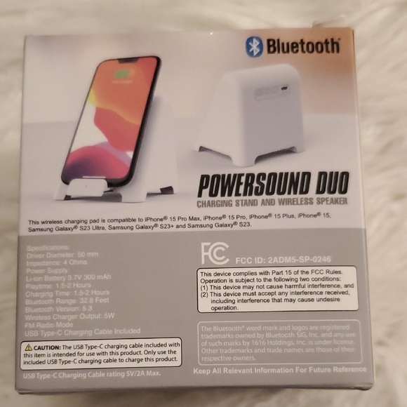 🎁New Powersound Duo Charging Stand and Wireless Speaker - White - Picture 3 of 5